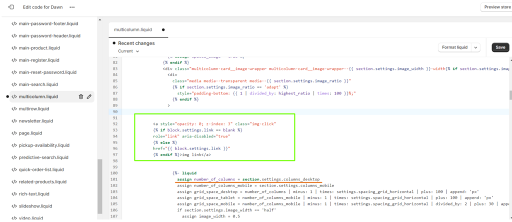 make multicolumn image clickable